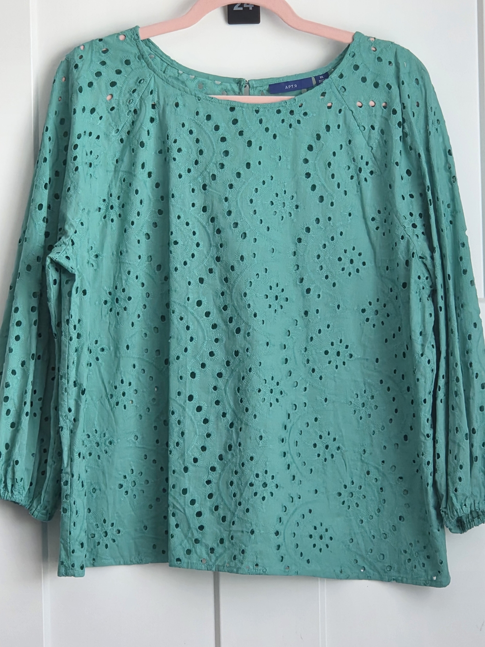 0025.  Apt. 9 Teal Eyelet Long Sleeve Top